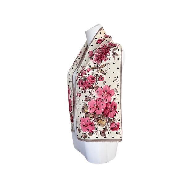 Oscar de la Renta Silk Floral Rectangle Scarf Wrap Cream Pink Roses‎ & Cherry - Picture 4 of 5